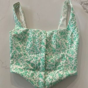 Zara White and Green Floral Corset (Never Worn)